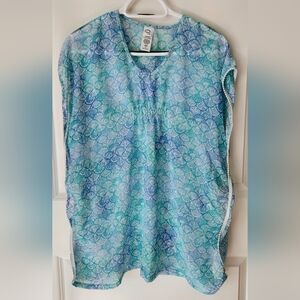 Summer Crush | Tropical Blue Pom-Pom Trim Swim Cover-Up | Girls Large